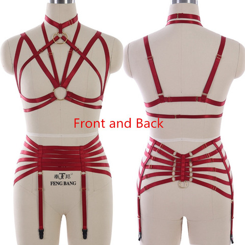 Red Body Harness Set Goth garter Halloween Sexy Lingerie Bondage Harness Elastic Adjust Cage bra Wedding Leg Red Garter Belt ► Photo 1/5