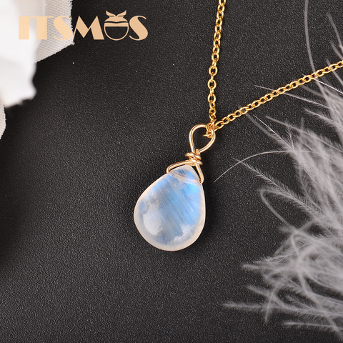 ITSMOS Natural Moonstone US 14k gold jewelry Chain Pendant Necklace Simple Elegant Jewelry for Women Romatic Gift ► Photo 1/6