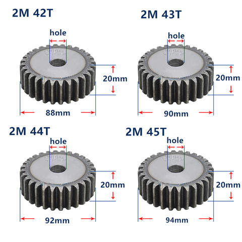 MOD2 gear rack 42 teeth-57 teeth gear tooth hardened thickness 20mm 2 module metal gear pinion cylindrical spur gear customized ► Photo 1/6