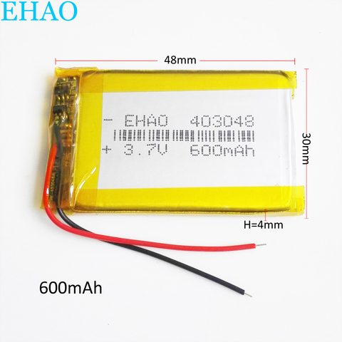 EHAO 403048 3.7V 600mAh Lithium Polymer LiPo Rechargeable Battery For Mp3 GPS bluetooth ebook bluetooth speaker ► Photo 1/6