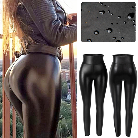 High Waist Faux Leather Leggings Women Thick Non See-through PU Leggings Sexy Hip Push Up Slim Pants Fitness Panties Butt Lifter ► Photo 1/1