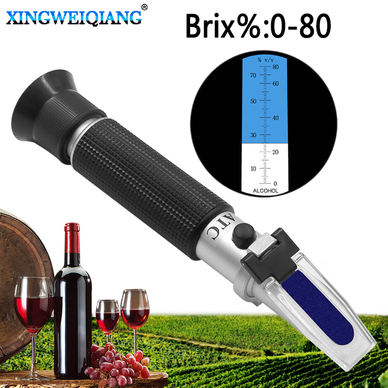 Handheld Alcohol Refractometer 0-80% ATC Alcoholmeter For Wine Beer Tester Meter 
