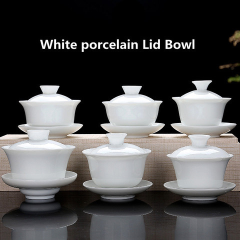 High White Porcelain Tea Set Sancai Bowl Cover Bowl Tea Maker Large Teacup Pure White Porcelain Respect Tea Bowl ► Photo 1/6