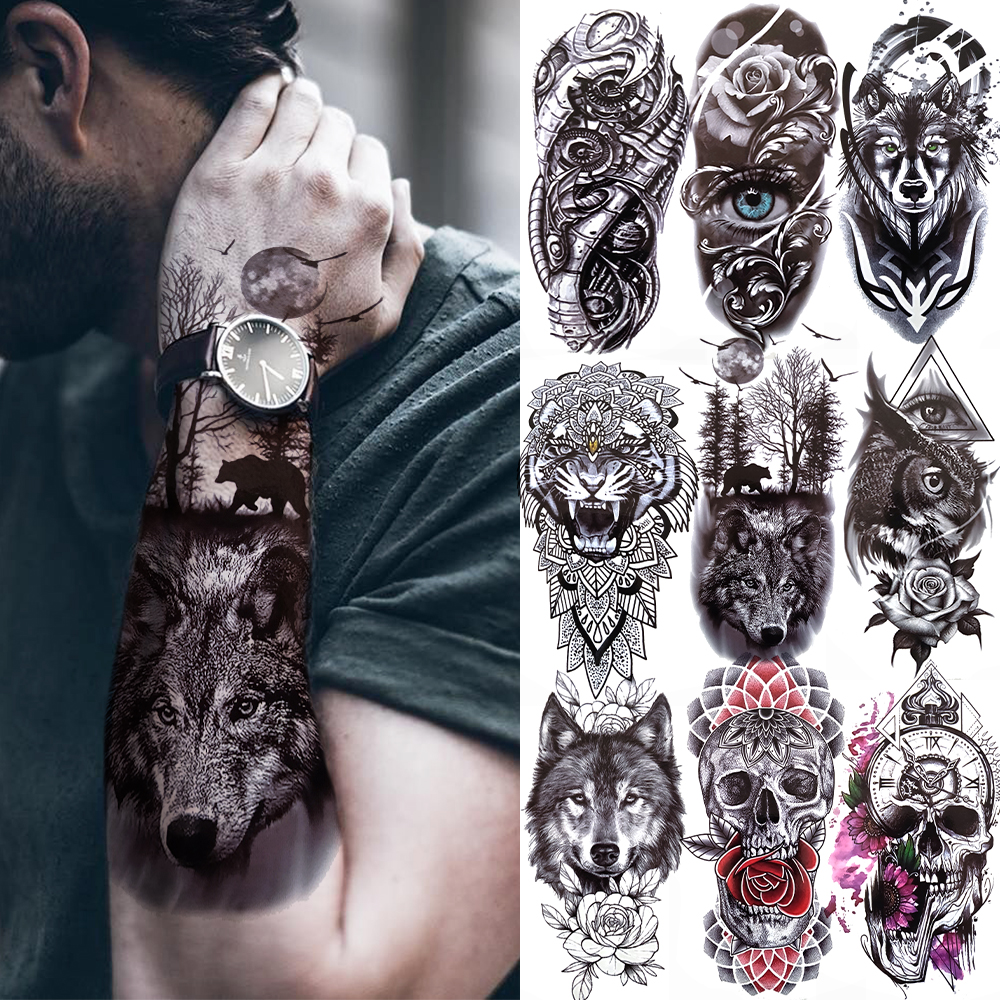 Fake Temporary Tattoo Sleeves Tattoos Full Long Slip On Arm Tattoo Sleeve  Kit Men Elastic Nylon Glove Tattoos black skull design - AliExpress