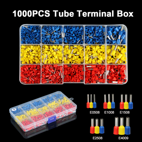 1000pcs Tube Terminal Crimp Kit Cord Pin End Sleeve Insulated Wire Tubular Terminals VE Cooper Electrical Terminal Wiring Kits ► Photo 1/6