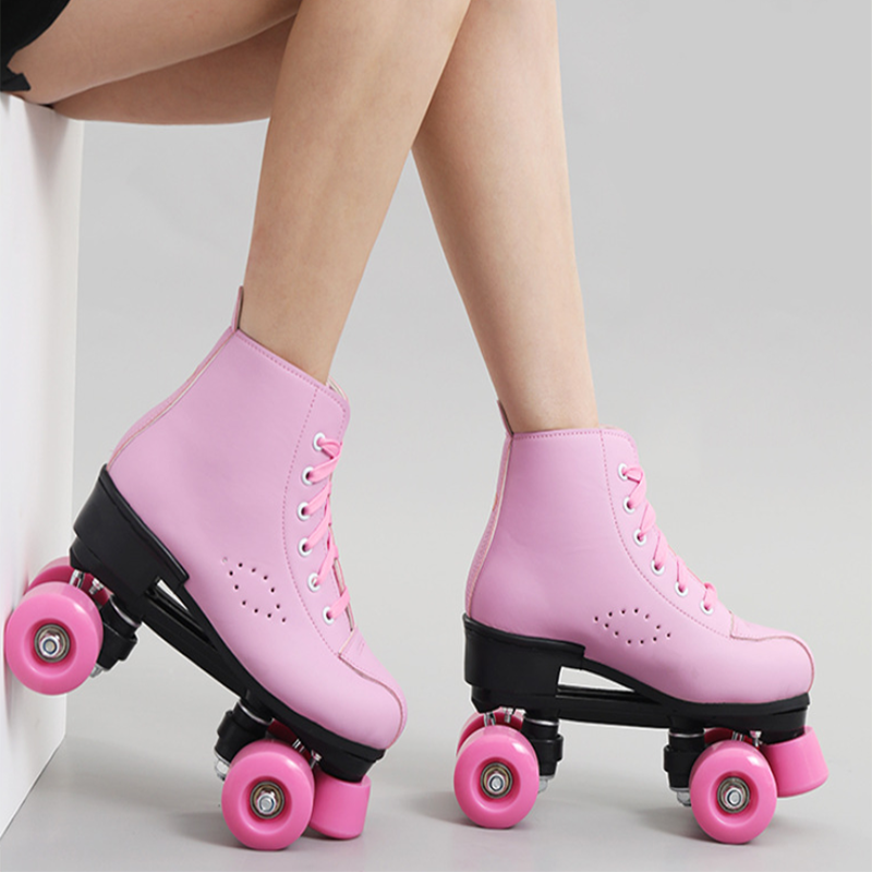 Roller Skates Artificial Leather Double Line Unisex Adult Patines PU 4 Wheels 
