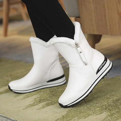 Big Size 42 Plush Winter Shoes Woman White Boots With Fur Autumn Women's Shoes Mid-Calf Leather Snow Boots Waterproof High Shoes ► Photo 1/6