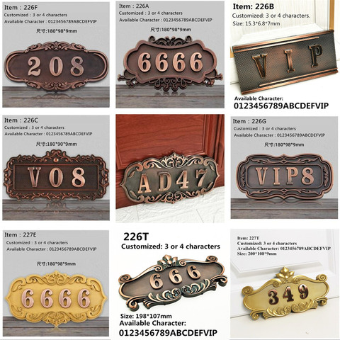 Customized House Number Door Plate ABS Imitation Bronze Antique Copper Sign Door Number Sticker for for hotel Apartment Outdoor ► Photo 1/6