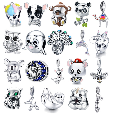 charms BISAER 925 Sterling Silver Cat Owl Mouse Beads Animal Unicorn Charms Fit For Charms Silver 925 Original Jewelry Making ► Photo 1/6