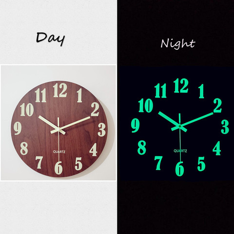 Luminous Wall Clock,12 Inch Wooden Silent Non-Ticking Kitchen WallClocks With Night Lights For Indoor/Outdoor Living Room ► Photo 1/6