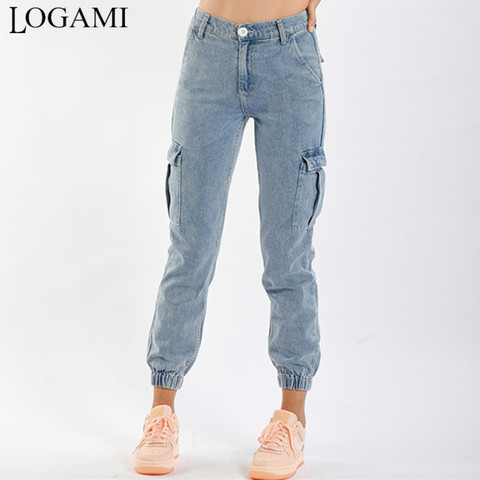 LOGAMI High Waist Side Pocket Jeans Woman Spring Autumn Harem Denim Pants Safari Style Boyfriend Jeans ► Photo 1/6