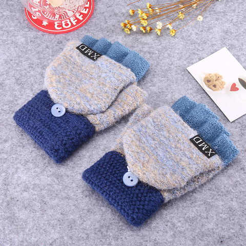 2022 Winter Thickening Wool Gloves Knitted Flip Fingerless Flexible Exposed Finger Thick Gloves Mittens Men Women Warm Glove ► Photo 1/6