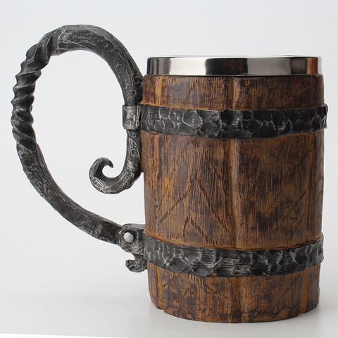 Wooden barrel Stainless Steel Resin 3D Beer Mug Goblet Game Tankard Coffee Cup Wine Glass Mugs 650ml BEST GOT Gift ► Photo 1/6