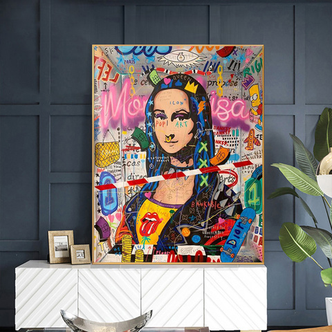 Mona Lisa Street Graffiti Art Posters and Prints Funny Canvas Painting on The Wall Art Picture for Living Room Home Decor ► Photo 1/6