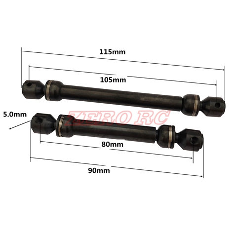 2PCS FULL METAL Universal Drive Shaft 90MM 115MM FOR RC CAR SCX10 JEEP TRAXXAS TRX-4 D90 D110 MST RGT ► Photo 1/6