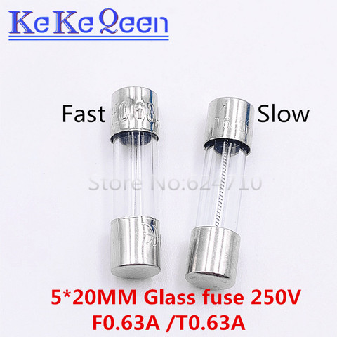 10pcs/lot 5*20MM F630mA/T630mA 250V 5 x 20mm 5*20 F0.63A T0.63A  Slow / Fast Blow Glass Tube Fuse 630mA 0.63A 0.63 Amp. ► Photo 1/6