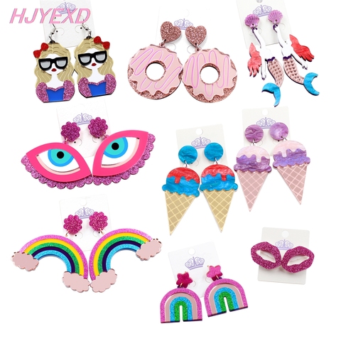 (1pair) Acrylic Icecream Lip Donut Evil Eye Girl Earrings Pink Food Jewelry Mermail Rainbow Dangle Earring ► Photo 1/6