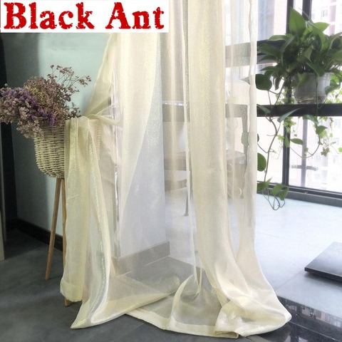 Shiny Gold Curtain Tulle Modern All-match Solid Color Voile Curtain for Living Room Kitchen Custom Made Window Treatment T395T ► Photo 1/6