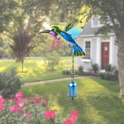 Creative Metal Glass Wind Chimes Cute Hummingbird Owl Butterfly Wind Chimes Hanging Ornament Home Decoration Wind Bells Crafts ► Photo 1/6