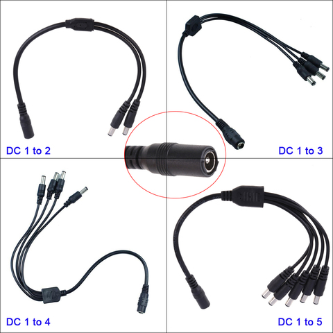 1pcs CCTV Security Camera 1 DC Female To 2/3/4/5 Male plug Power Cord adapter Connector Cable Splitter for  LED Strip lights ► Photo 1/6