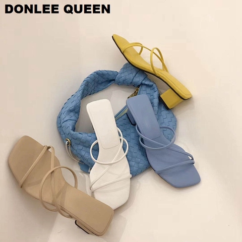 2022 Fashion Women Slippers Square Heels Slides Women Summer Flip Flop Brand Women Slipper Elegant Slides Shoes zapatillas mujer ► Photo 1/6