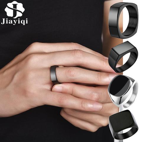 Stainless Steel Men Ring Hot Sale Geometric Square Smooth Simple Wedding Couples Rings European Popular Punk Rock Jewelry Gift ► Photo 1/6