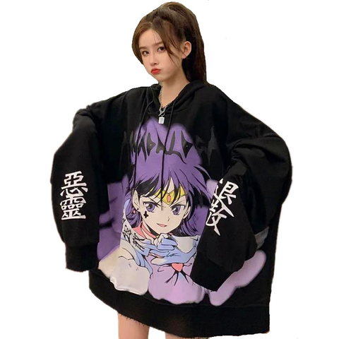 Anime Hoodie Women Autumn Kawaii Drawstring Hooded Sweatshirt Sailor Mars Fire Print Oversized Plus Pullovers Gothic Streetwear ► Photo 1/6