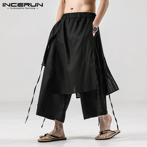 INCERUN Solid Color Men Casual Pants Joggers Elastic Waist Loose Irregular Skirt Trousers Men Streetwear Harajuku Wide Leg Pants ► Photo 1/6