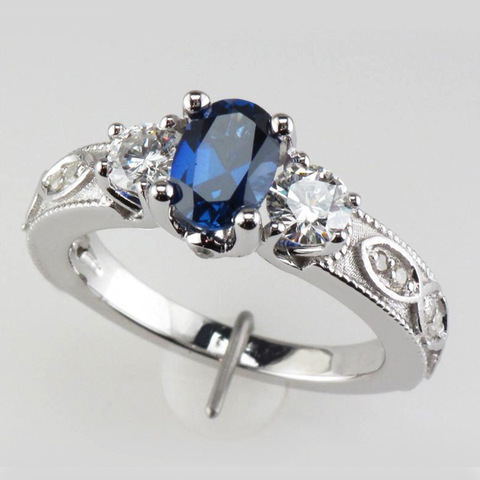 Huitan Deep Blue Stone Wholesale Women Finger Rings Ancient Pattern Mysterious Charm Women Jewelry Finger Rings With Size 6-10 ► Photo 1/5