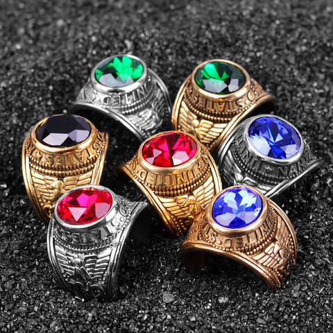 Stainless Steel Men Rings Rhinestone United States Punk Rock Hip Hop For Biker Male Boyfriend Jewelry Creativity Gift Wholesale ► Photo 1/6