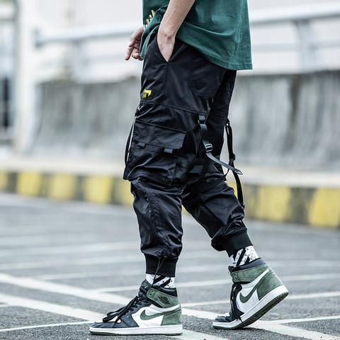 Harajuku jogger Hip hop Ribbon paratrooper Men's clothes multi-pocket loose cargo pants tide foot overalls tide Street dress ► Photo 1/6