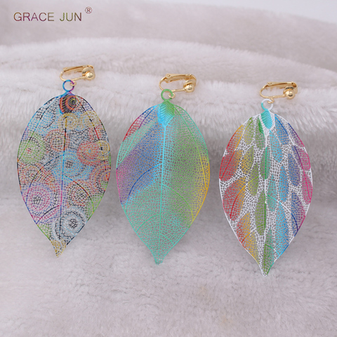 GRACE JUN Korea Style Copper Material Big Leaf Clip on Earrings Without Pierced for Womem Gold Color Ear Cuff Earrings Wholesale ► Photo 1/6