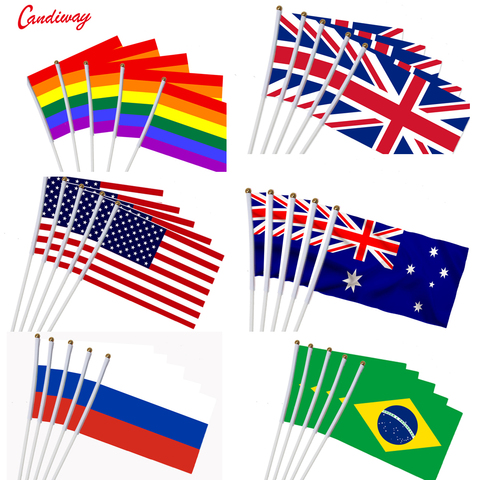 5pcs Stick Flag USA 14*21 cm Hand Held Mini Flag With White Pole Vivid Color and Fade Resistant Hand Held Stick Flags ► Photo 1/6