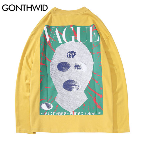 GONTHWID Long Sleeve Tees Shirts Creative Print Casual Loose Skateboard Tshirts Streetwear Mens Hip Hop Harajuku Fashion Tops ► Photo 1/6