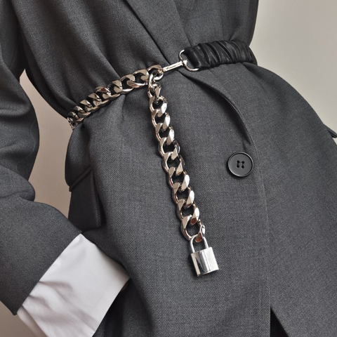 Elastic silver chain belt ladies dress cummerbunds stretch belts for women high quality easy coat ceinture femme lock metal ► Photo 1/6