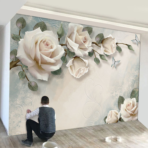 Modern Minimalist Mural Wallpaper European Style White Flowers Oil Paintings Photo Wall Murals Living Room Backdrop Home Decor ► Photo 1/6