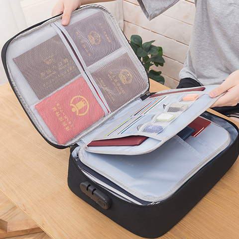 Large Capacity Multi-layer Document Tickets Storage Bag Certificate File Organizer Case Home Travel Passport Cards Bag with Lock ► Photo 1/6