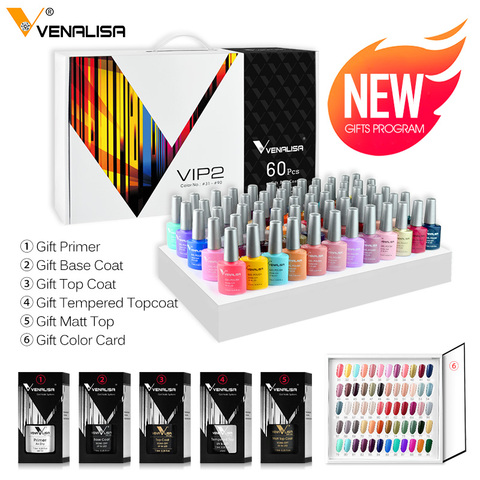 Fast delivery venalisa 60 colors gel polish set soak off nail polish base coat topcoat color book manicure nail gel full set ► Photo 1/6