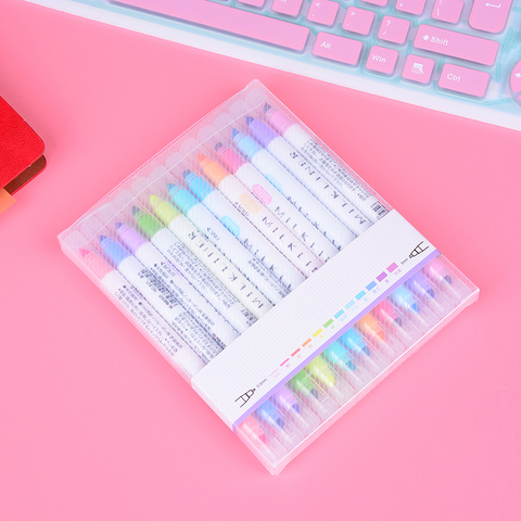 5 Colors/box Double Headed Highlighter Pen Set Fluorescent Markers Highlighters  Pens Art Marker Japanese Cute Kawaii Stationery,For School students take  notes