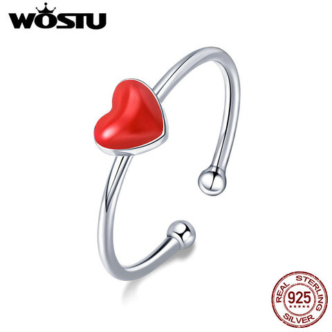 WOSTU Trendy Design 925 Sterling Silver Cute Red Heart Open Rings For Women Fine Jewelry Adjustable Ring Christmas Gifts CSR156 ► Photo 1/6