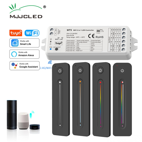 MJJC Tuya LED Controller 12v 24v 5 in 1 Dimmer RGB CCT RGBW RGBWW RGBCCT Strip Light Smart Life Wifi 2.4G RF Wireless Remote WT5 ► Photo 1/6