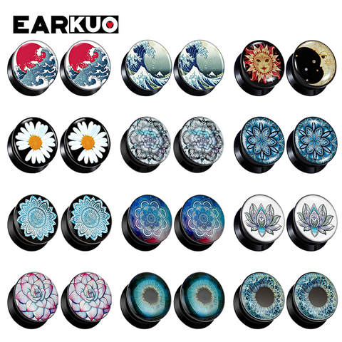 EARKUO Unique Sunrise Sea Wave Datura Flower Acrylic Ear Piercing Tunnels Stretchers Body Jewelry Ear Gauges Plugs Stretchers ► Photo 1/1