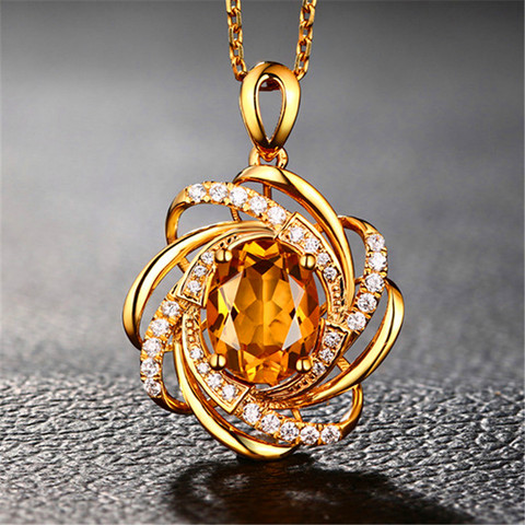 Luxury Female Champagne Crystal Pendant Necklace Cute Gold Color Chain Necklaces For Women Vintage Oval Flower Wedding Necklace ► Photo 1/5