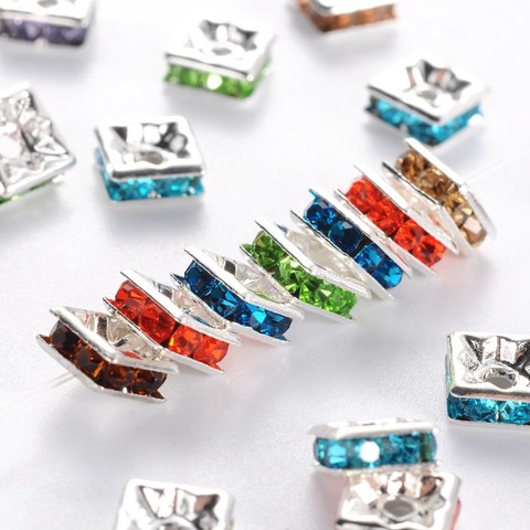 100pcs 6x6x3mm Mixed Color Square Brass Rhinestone Beads Spacer Beads for Jewelry Making DIY Bracelet Necklace Findings Hole 1mm ► Photo 1/6