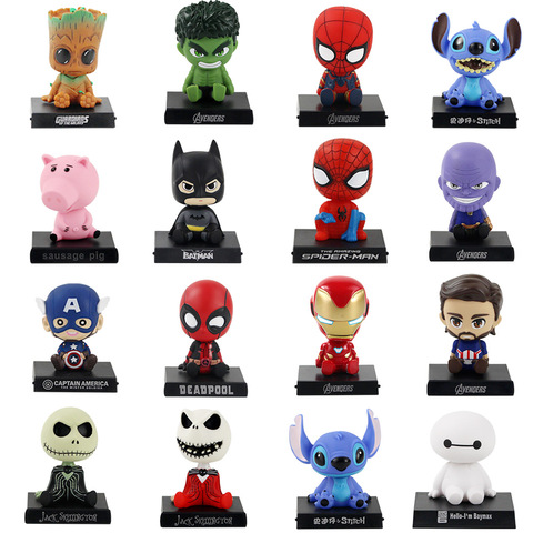 12cm Bobble Head Figure Jack Spiderman Hulk Stitch Captain America Deadpool Thanos Iron Man Model Toys Car Decoration Phone Hold ► Photo 1/6