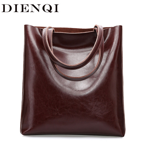 DIENQI Real Genuine Leather Handbags Big Women Tote Bags Female Fashion Designer High Quality Office Ladies Shoulder Bags 2022 ► Photo 1/6