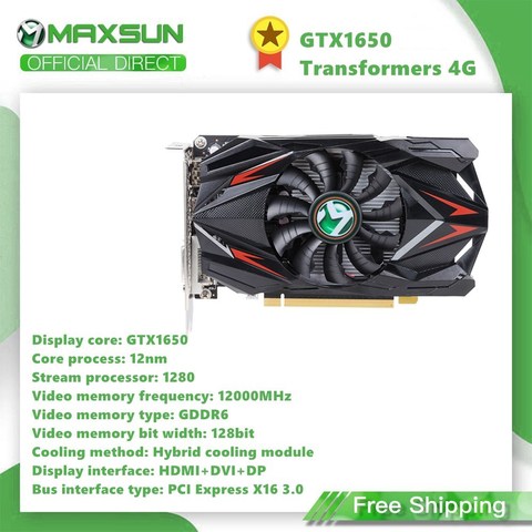 Maxsun GeForce GTX1650 Transformers 4G 128bit Graphics Card Nvidia GDDR5 GPU Video Gaming Video Card For PC Computer HDMI DP DVI ► Photo 1/6