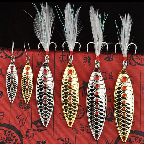 2022 Lure 5/7/10g/15g/20g Hard Lure Leech Spinners Spoon lure Fish scale Hard Baits Gold Fishing Tackle Feather Hook Lures ► Photo 1/5