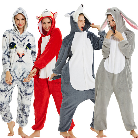 Adult Animal Pajamas Women Unicorn Sleepwear Onesie Kigurumi Panda Pyjama Anime Cartoon Overalls Winter Rabbit Nightie Jumpsuit ► Photo 1/6