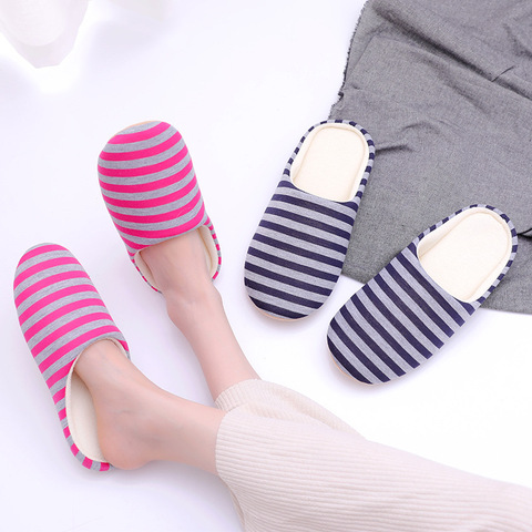 Women Indoor Slippers Short Plush Spring Autumn Flat Shoes Woman Home Bedroom Slides Striped Slip On Female House Floor Slippers ► Photo 1/6